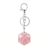 22mm Faceted Hexagon Natural Stone Keychain with Lobster Clasp Healing Crystal Bag Charm Ring Jewelry Gift