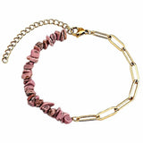 Natural Crystal Chip Beaded Bracelet Stainless Steel Paperclip Link Chain Adjustable Healing Gemstone Jewelry for Women #SB3165
