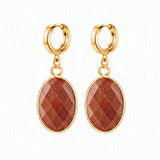 Gemstone Faceted Oval Gold Bezel Huggie Drop Earrings Gold Plated Stainless Steel Crystal Dangle Earrings Jewelry