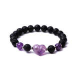 The Grounding Love Stone Bracelet - Handcrafted Lava Rock & Crystal Heart Jewelry #SB3134