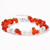 Handmade Healing Crystal Chip Bracelet Freshwater Pearl Beads Silver Extension Chain Women Fashion Stackable Bracelet #SB3136