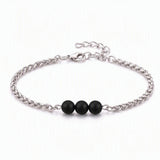 Natural Healing Crystal 3 Beads Bracelet Stainless Steel Wheat Chain Adjustable Unisex Gemstone Wrist Bracelets for Men Women #SB3155
