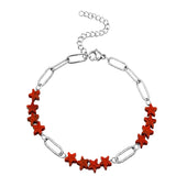 Natural Star Crystal Beaded Bracelet Stainless Steel Paperclip Chain Adjustable Multi‑Color Gemstone Bracelet Women Stacking #SB3162