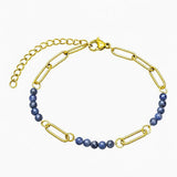 Gold Stainless Steel Paperclip Chain Bracelet Tiny Gemstone Bead Adjustable Dainty Layering Bracelets for Women #SB3161G