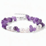 Handmade Healing Crystal Chip Bracelet Freshwater Pearl Beads Silver Extension Chain Women Fashion Stackable Bracelet #SB3136
