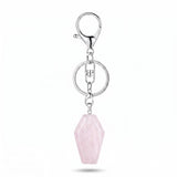 Natural Stone Coffin Keychain with Lobster Clasp Crystal Healing Gemstone Key Ring Bag Charm