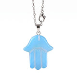 Hamsa Hand Natural Crystal Pendant Necklace Silver O Chain Evil Eye Lucky Healing Spiritual Jewelry For Women Daily Wear