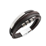 Men Punk Multilayer Braided Leather Bracelet Stainless Steel Magnetic Clasp Male Wristband Fashion Jewelry