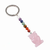 Natural Gemstone Owl Keychain with 7 Chakra Stone Beads Chains Hand-Carved Crystal Animal Key Ring for Women Men KC2329