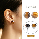 12mm Healing Crystal Round Dome Stone Stud Earrings for Daily Energy & Style