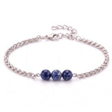 Natural Healing Crystal 3 Beads Bracelet Stainless Steel Wheat Chain Adjustable Unisex Gemstone Wrist Bracelets for Men Women #SB3155