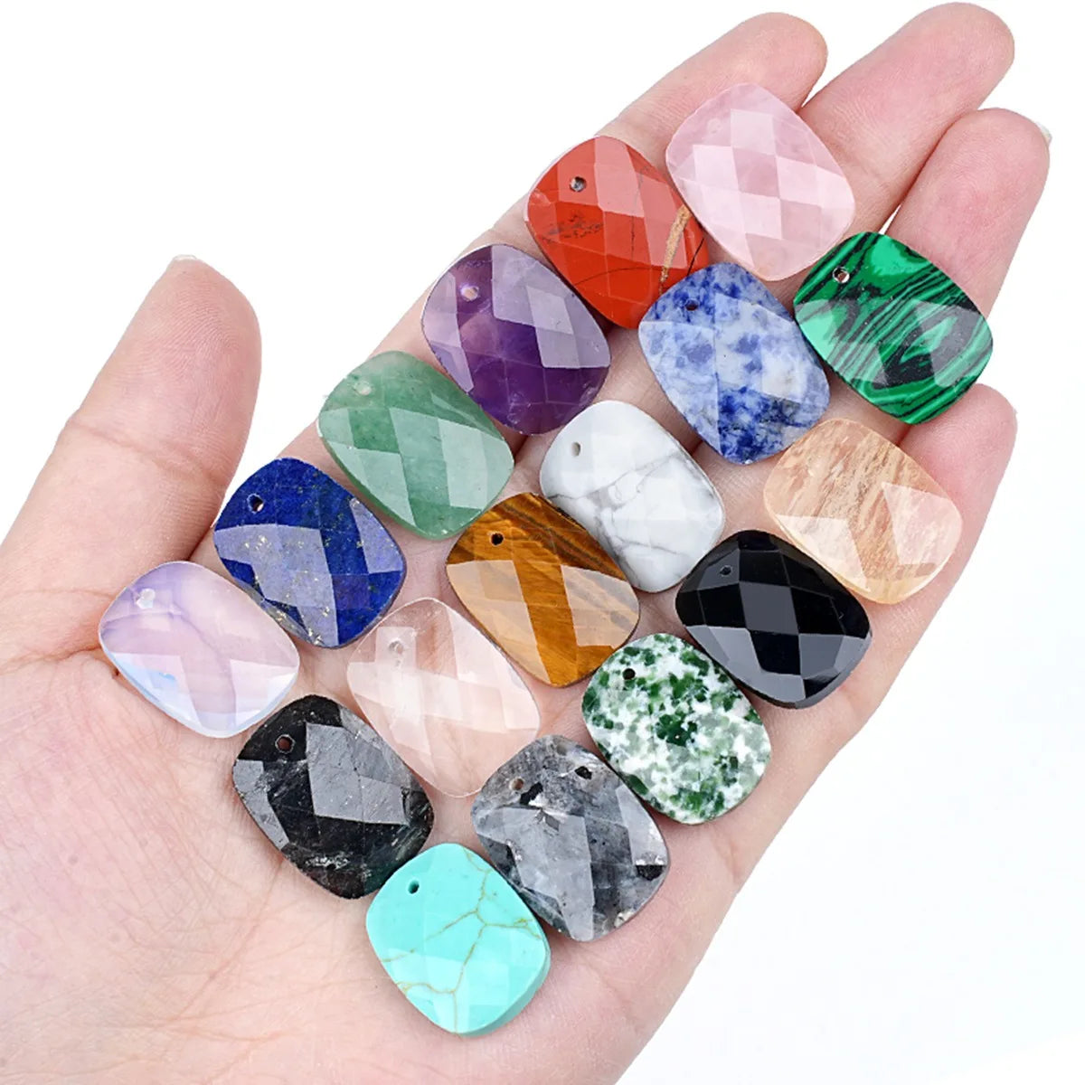 Faceted Natural Gemstone Rectangular Pendants - 15x20mm Healing Crystal Charms for DIY Jewelry