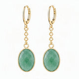 Stainless Steel Leverback Dangle Earrings Gold Plated Oval Faceted Natural Gemstone Drop Earrings Women Crystal Jewelry