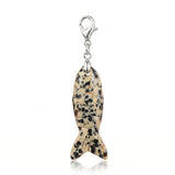 Hand Craved Gemstone Fish Charms Tag for Keychain Bag DIY Jewelry Pendants with Lobster Clasp Healing Stones