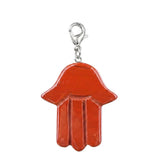 Natural Crystal Hamsa Hand Charm Tag Gemstone Bag Pendant with Lobster Clasp for Protection