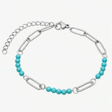 Stainless Steel Paperclip Chain Bracelet 4mm Natural Gemstone Bead Adjustable Dainty Layering Bracelet for Women #SB3161