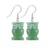 Hand Carved Crystal Owl Pendant Dangle Earrings for Women Men 25MM Animal Fashion Drop Ear Jewelry #PE2329