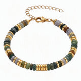 Natural Heishi Disc Stone Bead Bracelet Gold Spacer Beads Adjustable Chain Healing Gemstone Handmade Jewelry For Women #SB3139