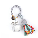 Handmade Craved Healing Chakra Crystal 20MM Natural Gemstone Apple Tassel Keychain Healing Crystal Bag Charm Key Ring