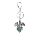 Gothic Winged Dragon Crystal Sphere Keychain, Natural Gemstone Chakra Healing Ball Key Ring, Vintage Pterosaur Bag Charm Pendant for Men & Women