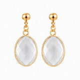 Gemstone Faceted Oval Gold Bezel Stud Dangle Stainless Steel Earrings Gold Plated Crystal Drop Earrings Jewelry Gift