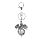 Gothic Winged Dragon Crystal Sphere Keychain, Natural Gemstone Chakra Healing Ball Key Ring, Vintage Pterosaur Bag Charm Pendant for Men & Women