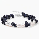 Handmade Healing Crystal Chip Bracelet Freshwater Pearl Beads Silver Extension Chain Women Fashion Stackable Bracelet #SB3136