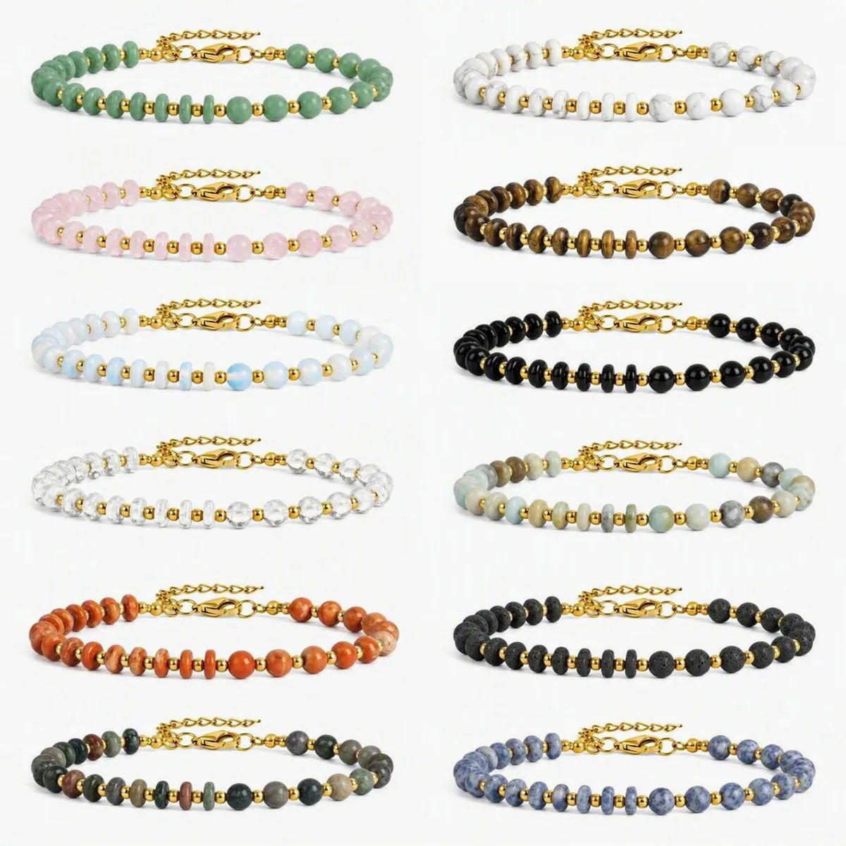 6MM Heishi Disc Spacer Round Bead Gemstone Bracelet Gold Chain Adjustable #SB3145