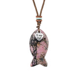 I Love My Cat Crystal Fish Pendant Necklace Metal Heart Charm Healing Choker Adjustable Braided Rope Jewelry Women Men