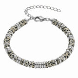 Handmade Flat Disc Stone Bracelet Silver Spacer Beads Lobster Claw Clasp Stackable Heishi Beaded Jewelry For Female Daily Wear #SB3139