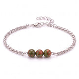 Natural Healing Crystal 3 Beads Bracelet Stainless Steel Wheat Chain Adjustable Unisex Gemstone Wrist Bracelets for Men Women #SB3155