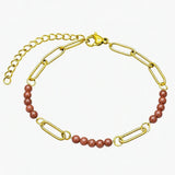 Gold Stainless Steel Paperclip Chain Bracelet Tiny Gemstone Bead Adjustable Dainty Layering Bracelets for Women #SB3161G