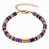 Natural Heishi Disc Stone Bead Bracelet Gold Spacer Beads Adjustable Chain Healing Gemstone Handmade Jewelry For Women #SB3139