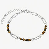 Stainless Steel Paperclip Chain Bracelet 4mm Natural Gemstone Bead Adjustable Dainty Layering Bracelet for Women #SB3161
