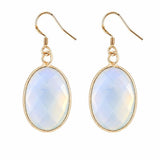 Natural Gemstone Faceted Oval Gold Bezel Fish Hook Dangle Earrings Gold Plated Crystal Drop Earrings Women Jewelry Gift