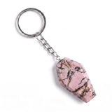 Natural Gemstone Coffin Keychain - Faceted Healing Crystal Gothic Key Ring & Bag Charm