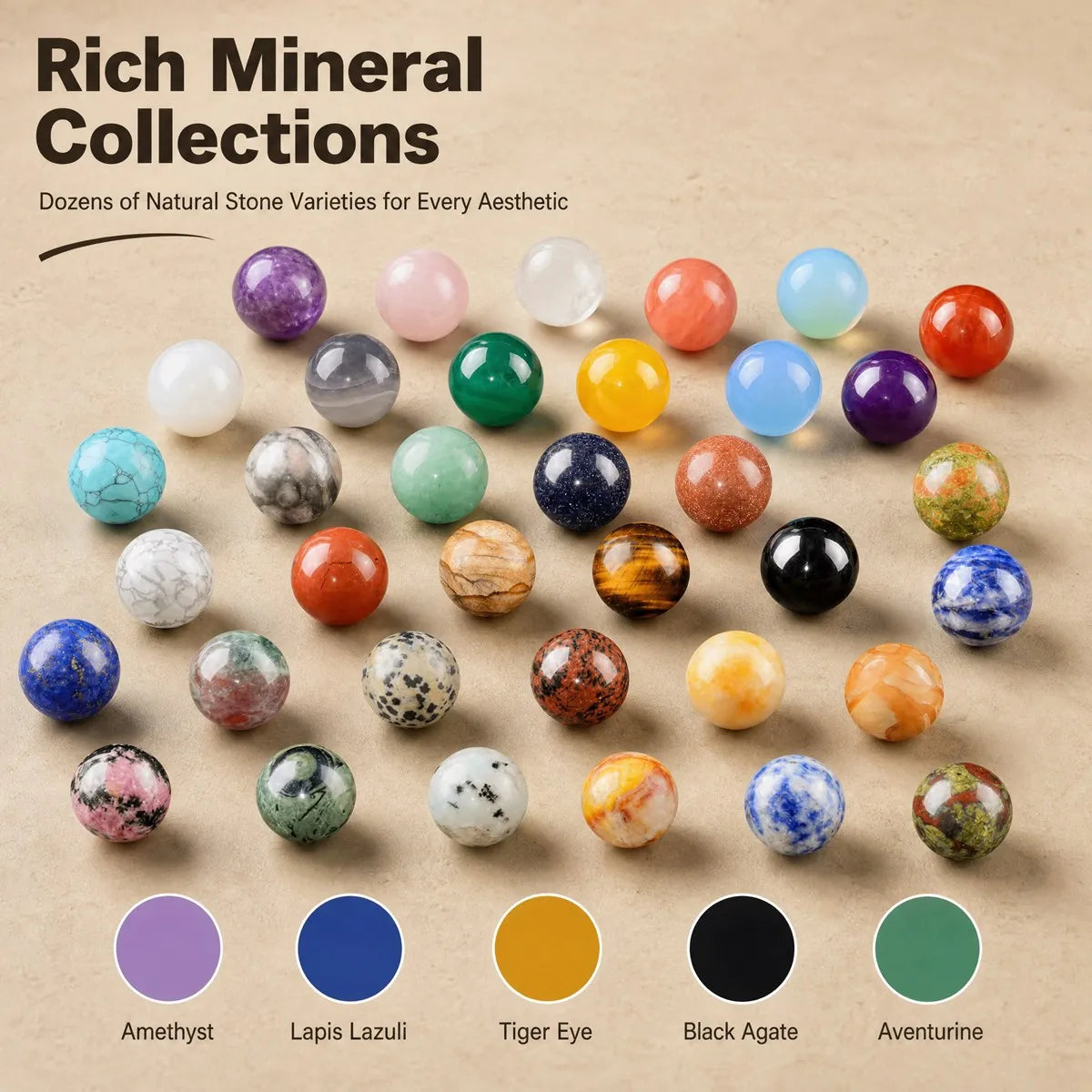 16PCS 16MM Mixed Natural Crystal Sphere No Hole Undrilled Gemstone Ball Kit for Healing Meditation Home Decoration