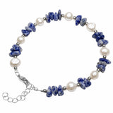 Natural Freshwater Pearl & Stone Bracelet Irregular Gemstone Chip Bead Silver Plated Adjustable Chain Bracelet for Women Gift