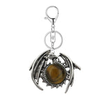 Vintage Silver Dragon Medallion Keychain, Genuine Healing Stone Chakra Amulet Keyring, Mythical Protection Car Key Holder Accessory