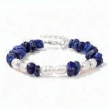 Handmade Healing Crystal Chip Bracelet Freshwater Pearl Beads Silver Extension Chain Women Fashion Stackable Bracelet #SB3136