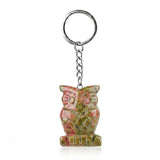 Natural Gemstone Owl Keychain - Hand-Carved Crystal Animal Key Ring for Women Men