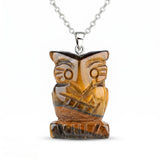25mm Healing Crystal Owl Gemstone Necklace for Women men Hand Craved Animal Charms Jewelry Healing Chakra SN2329