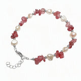 Natural Freshwater Pearl & Stone Bracelet Irregular Gemstone Chip Bead Silver Plated Adjustable Chain Bracelet for Women Gift
