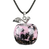 Natural Gemstone Apple Necklace for Women Men Healing Chakra Hand-Carved Crystal Pendant with Adjustable 18" Black Cord SN1371