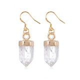Natural Gemstone Hexagonal Prism Dangle Earrings For Women Girl Healing Chakra Crystal Bullet Point Drop Earrings Daily Wear #SPE2057