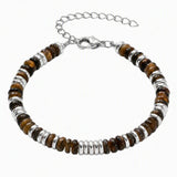 Handmade Flat Disc Stone Bracelet Silver Spacer Beads Lobster Claw Clasp Stackable Heishi Beaded Jewelry For Female Daily Wear #SB3139