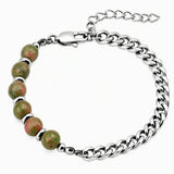 8MM Natural Stone Bead Stainless Steel Curb Chain Bracelet Unisex Healing Crystal Adjustable Men Women Stackable Jewelry #SB3152