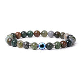 8mm Natural Round Gemstone Evil Eye Stretch Bracelet, Elastic Cord Protection Crystal Beaded Wristband Unisex Multi‑Stone Choice Spiritual Gift #SB3143