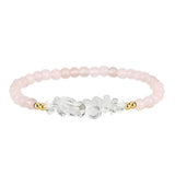 4mm Natural Gemstone Round Bead Stretch Bracelet With Clear Quartz Chip Crystal & Gold Spacers Unisex Healing Stackable Wristband Multi‑Stone Gift #SB3144