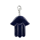 Natural Crystal Hamsa Hand Charm Tag Gemstone Bag Pendant with Lobster Clasp for Protection